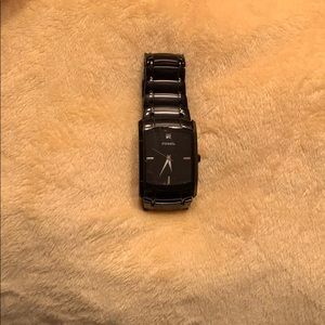 Men's black fossil watch with rhinestone